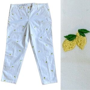 Talbots Weekend Chino Crop White w/ Embroidered Lemons Simply Flattering Collect